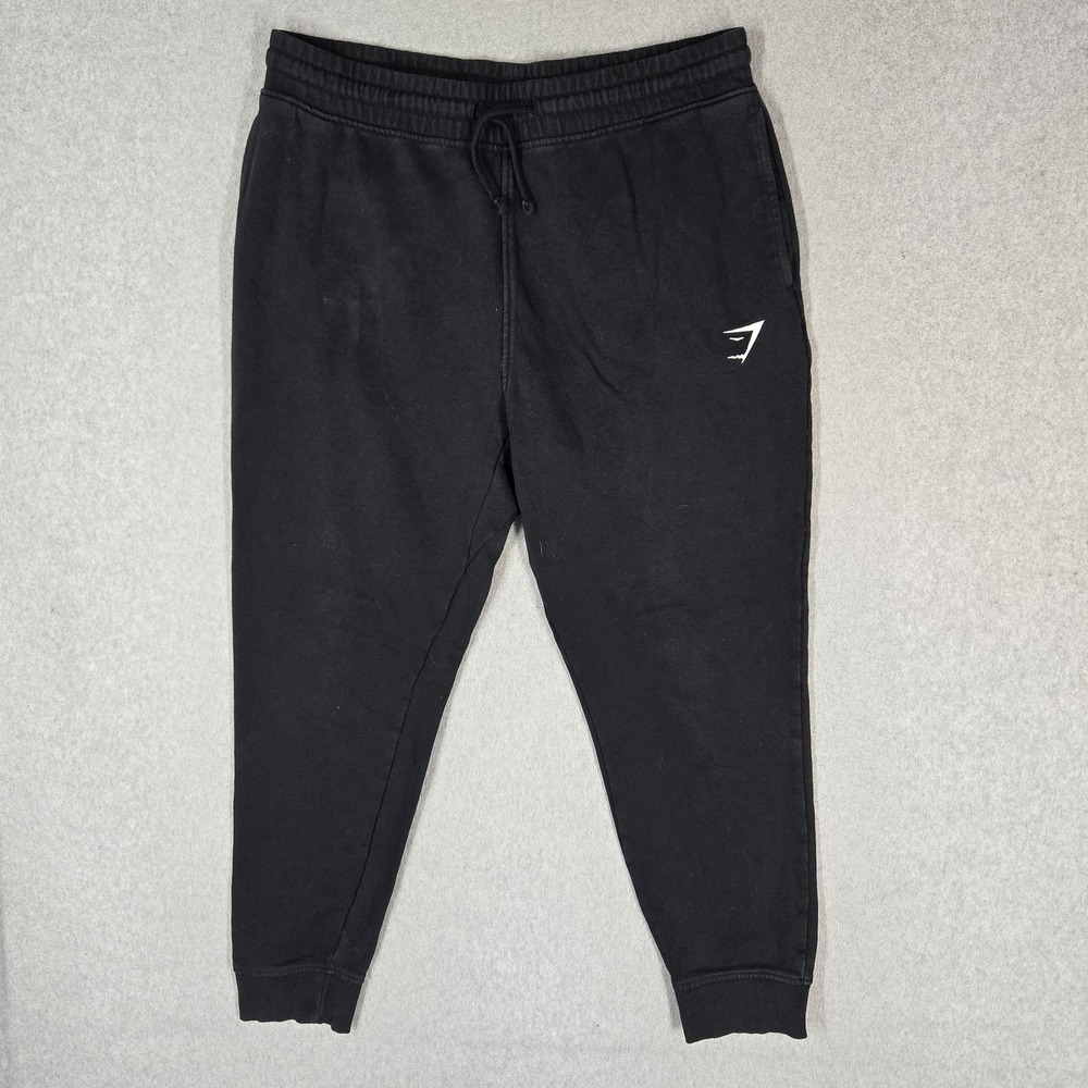 Gymshark Men Pants XL Black Sweatpants Fleece Crest Jogger Logo 27" Inseam